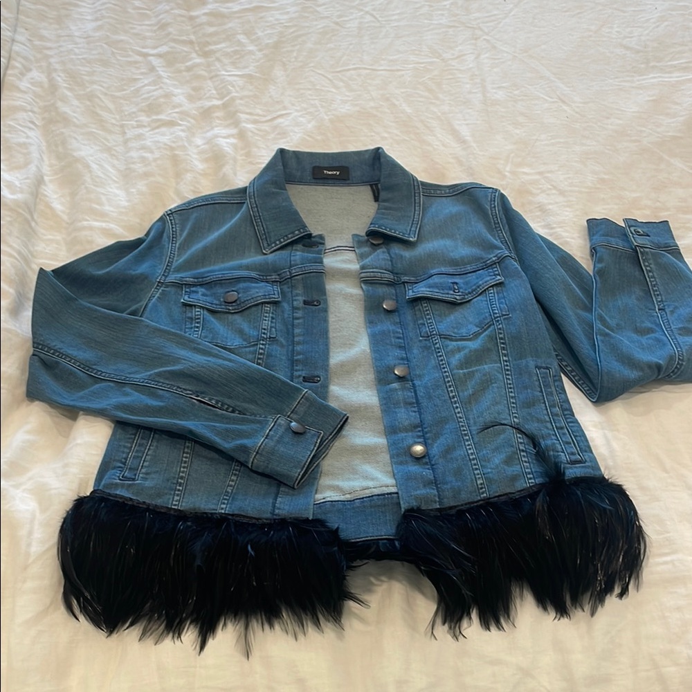 Blue Denim Jacket with Black Fur Trim